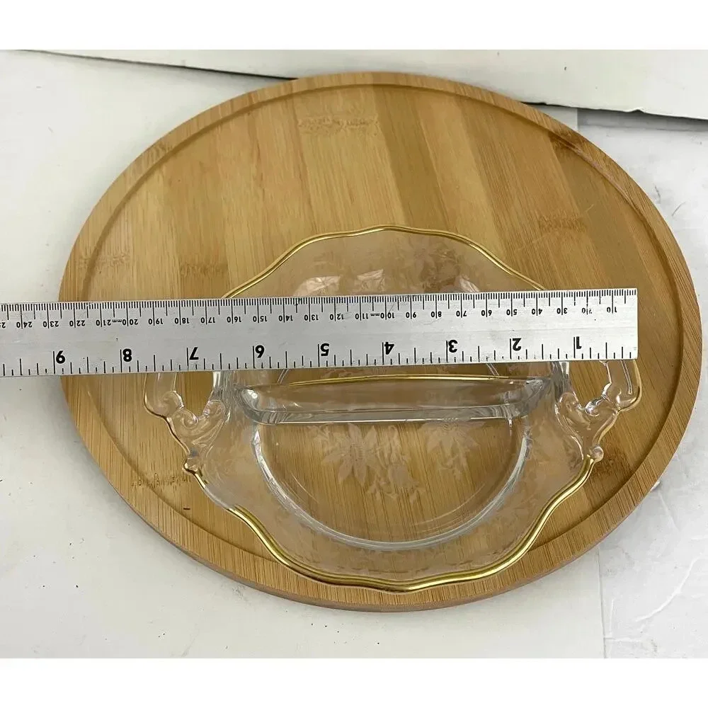 VTG Cambridge‎ Divided Handled Relish Glass Dish Wildflower Clear Gold Trim